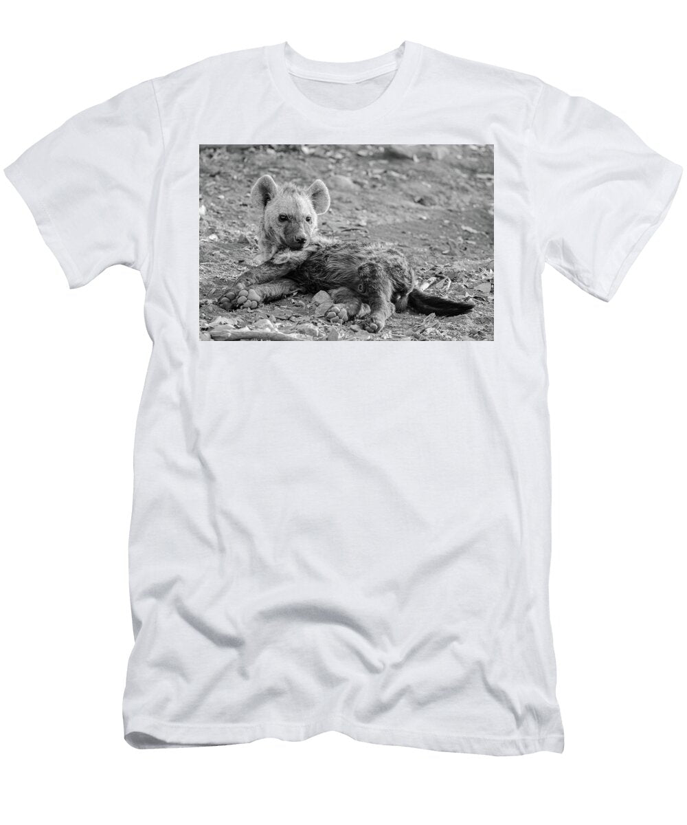 Baby Hyena Relaxing in Botswana Black and White Jpr Ventures Llc T-Shirt